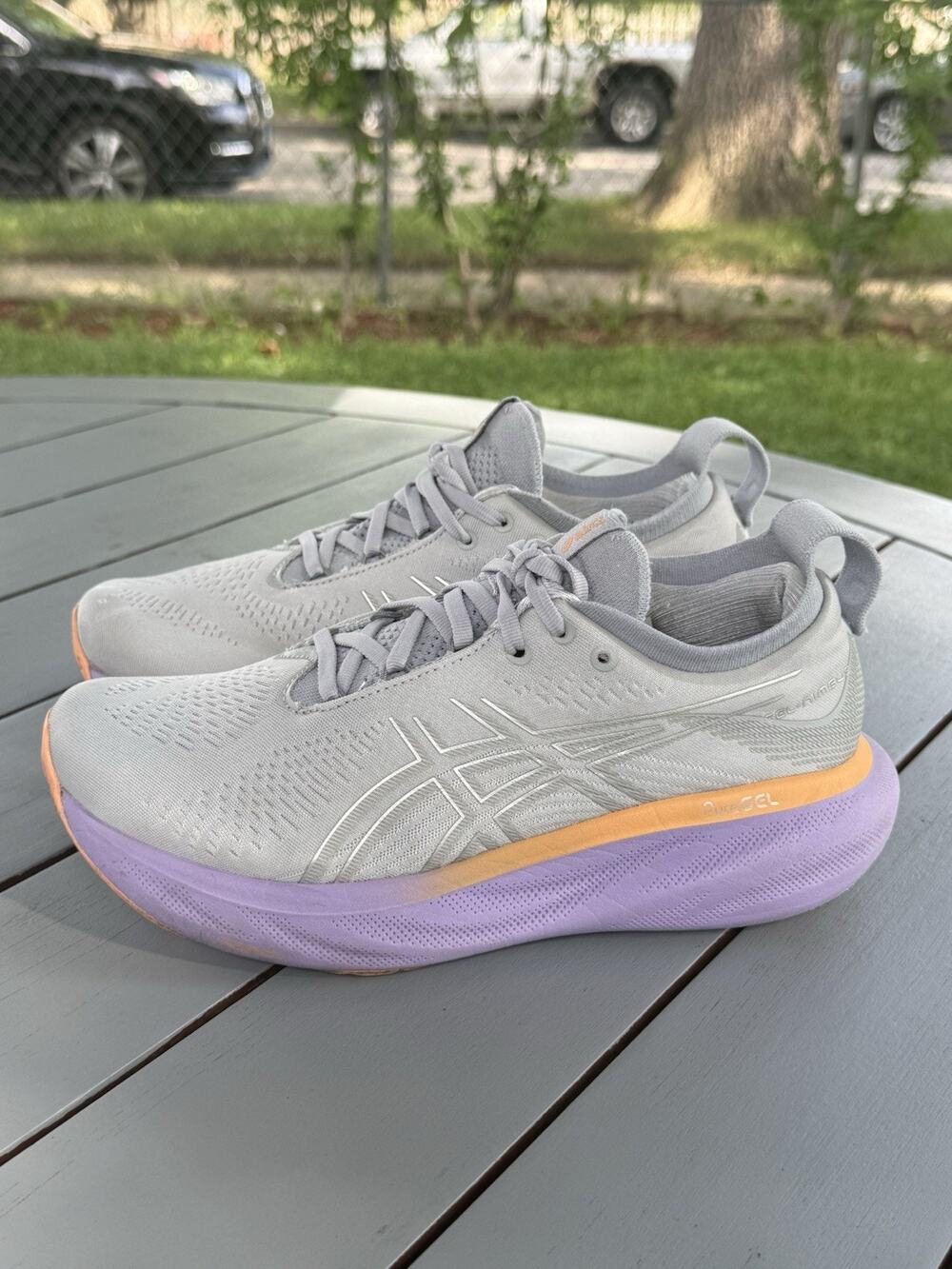 Asics Gel-Nimbus 25 Shoes Womenโs Size 8.5 Gray Purple Athletic Running Sneakers